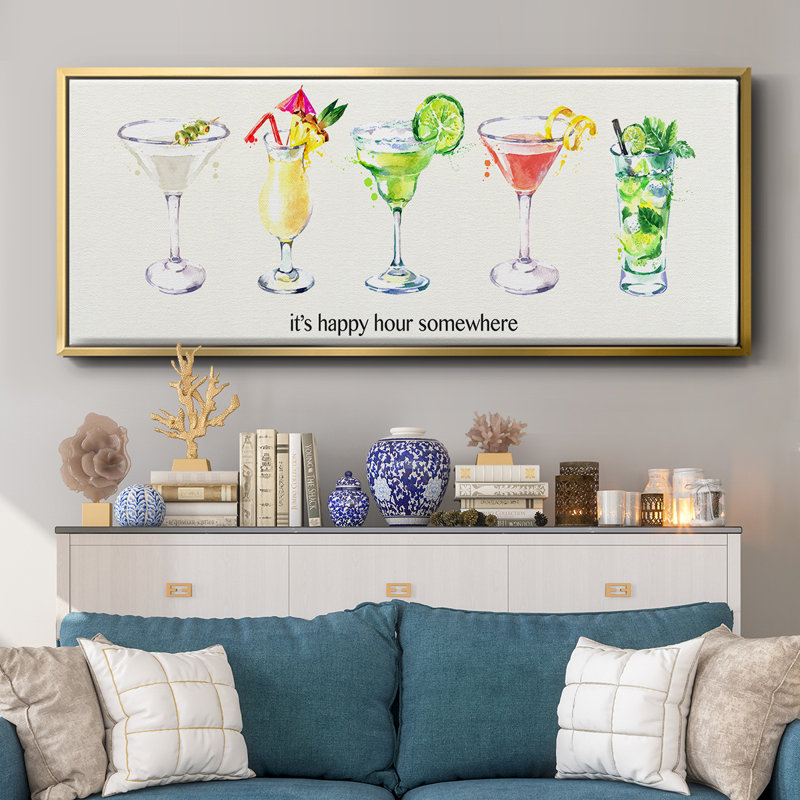 Happy Hour cocktails - toile encadrée, H 12 po x l 30 po