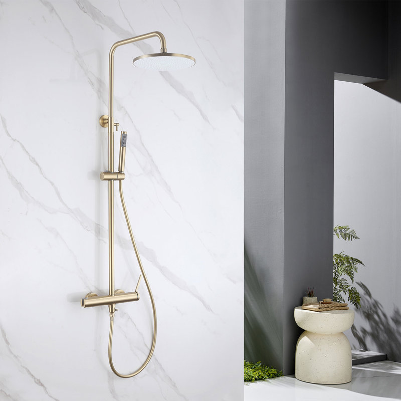 Modern 10" Wall Mounted Exposed Rainfall Shower System with Height Adjustable Handheld Shower and Rotatable Shower Head