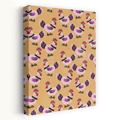 Colorful Farm Chickens Abstract Contemporary Bird Landscape Nature Wall Art Print 1 Piece Wrapped Canvas Wall Art