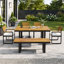 Ensemble repas 6 pièces avec 1 table, 4 chaises et 1 banc - pour 6 à 7 personnes, coussins confortables sur les chaises, pieds réglables pour la terrasse, le jardin, la cour-184504464