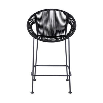 Van 26" Indoor Outdoor Steel Bar Stool With Black Rope - Set Of 4