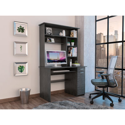 Bureau bahut Compu 180, tablettes multiples, plateau à clavier rétractable, panneau de porte pour unité centrale, tiroir