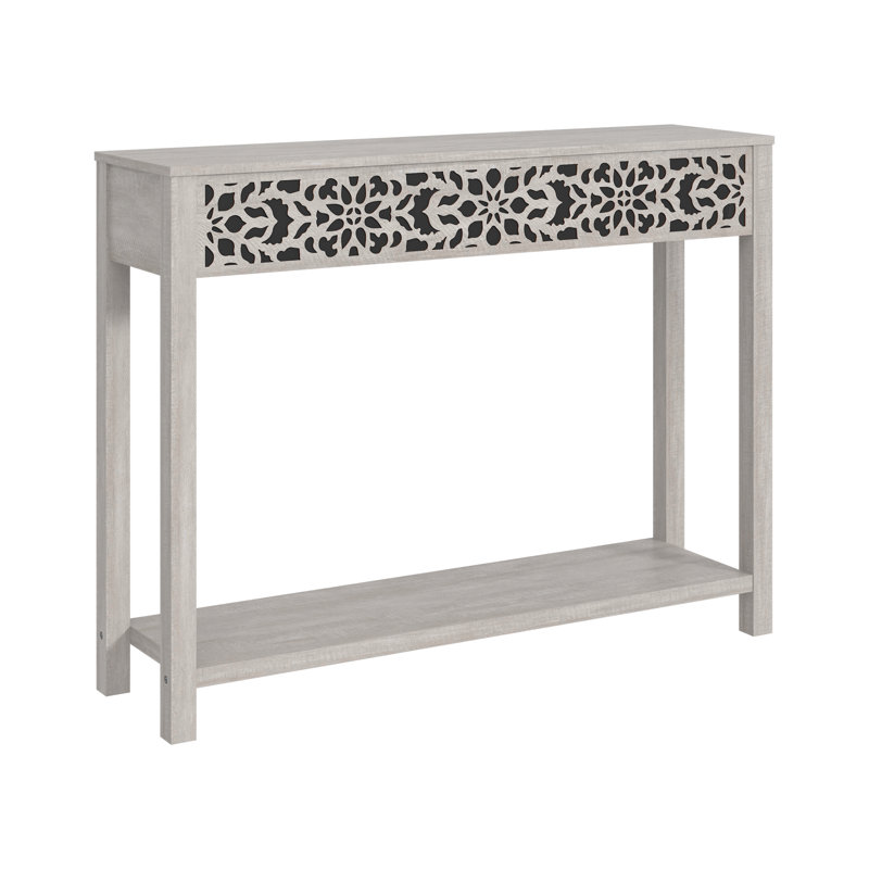 Chul 43.3" Traditional Console Table With Curved Edge Top 43.3" Traditional Console Table With Open Shelf, Dusty Gray Oak