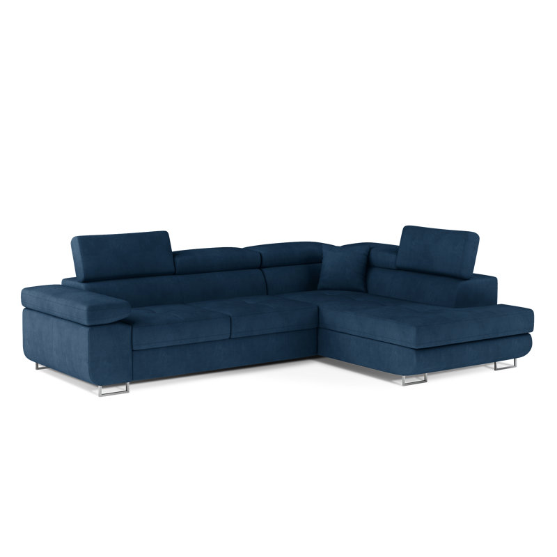 Leffel 3 Seater Velvet Sofa Bed, Blue, Right Hand Facing