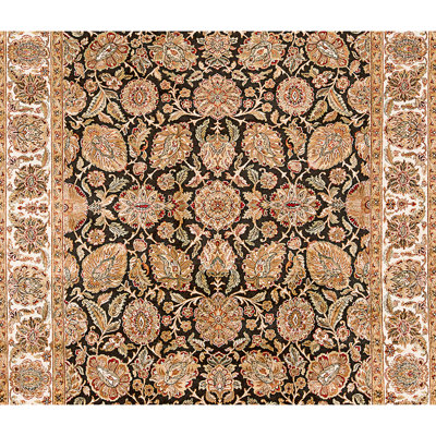 Tapis noir et ivoire de haute qualité noué à la main