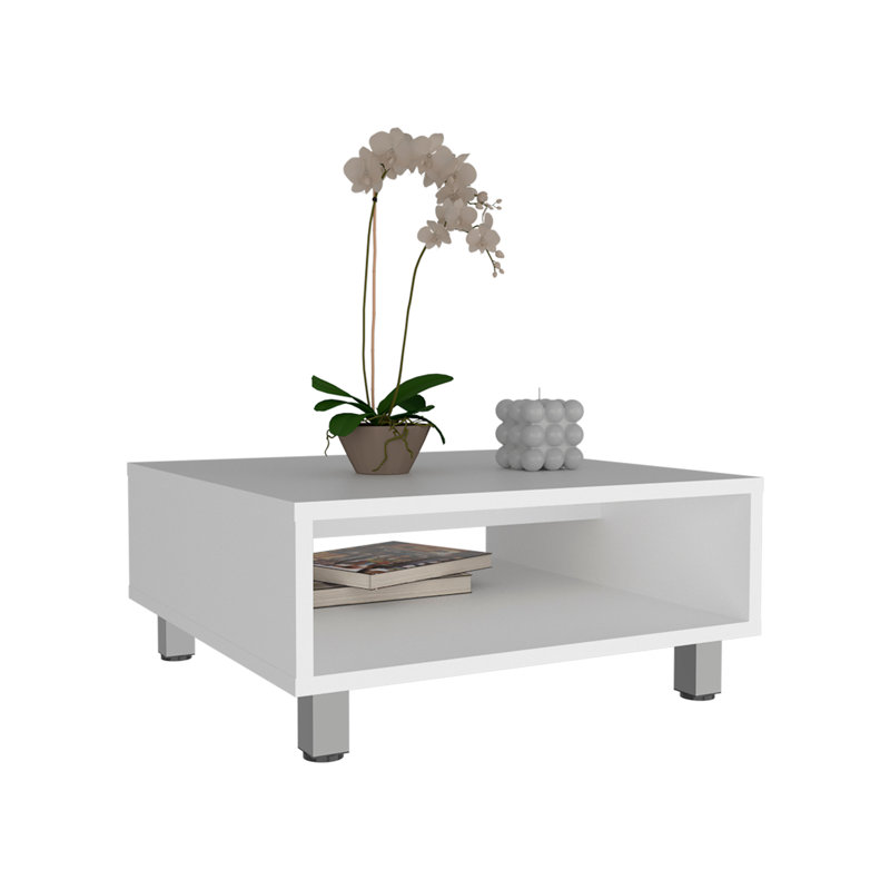 Table basse carrée minimaliste 10 po H avec rangement ouvert blanc, Blanc