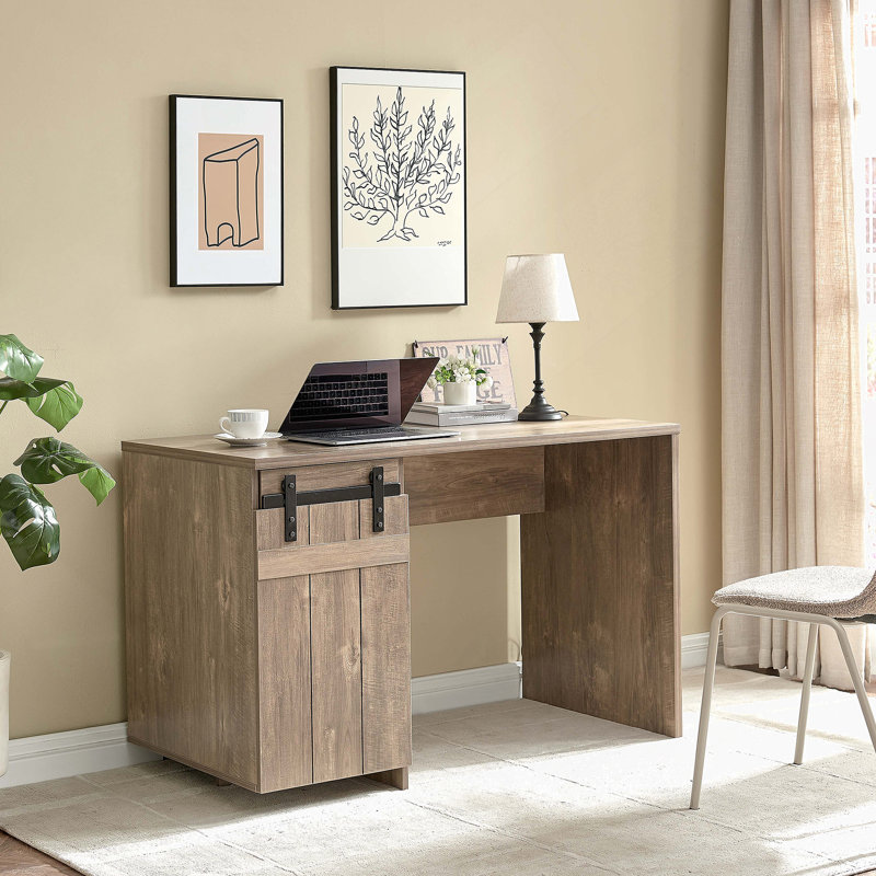 Home Office Desk With Three Shelves, Light Brown
