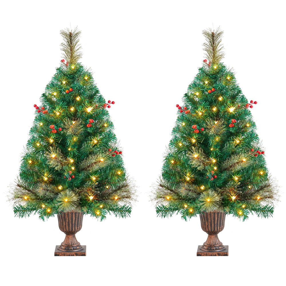 Imery Tabletop Christmas Tree with Warm White LED Lights and Holly Berries (Set of 2) The Holiday Aisle®