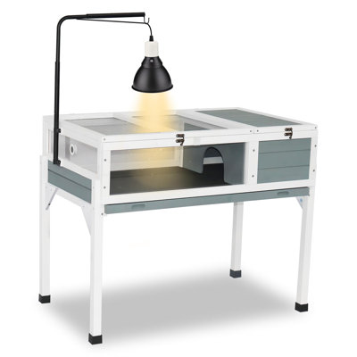 Cage d'intérieur pour tortues, grande taille, avec pieds amovibles et support pour lampe chauffante réglable.