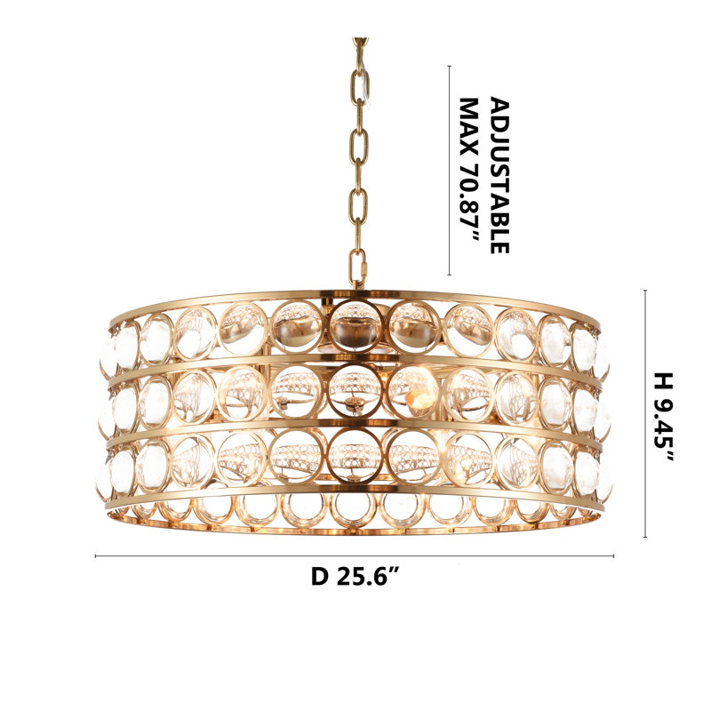 8-Light Gold Metal Chandelier With Clear Crystals, Gold