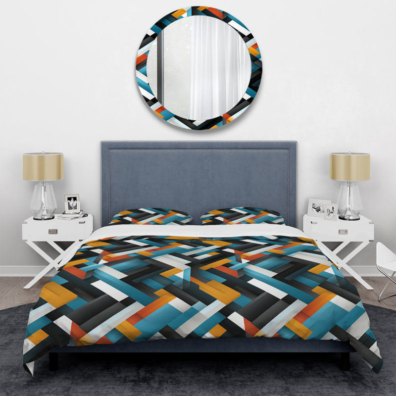 Ensemble de housse de couette en microfibre bleu / noir, Housse de couette pour très grand lit et 2 très