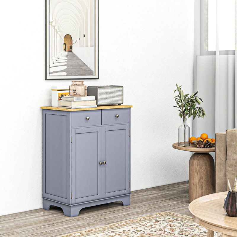 Buffet gris, 2 tiroirs et porte double, tablette réglable pour un salon enchanteur, armoire de rangement avec tiroirs de cuisine, -