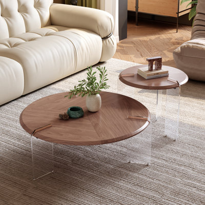 2 Piece Nesting Coffee Table Set, Farmhouse Industrial Living Room Furniture Stylish Multi-Functional Nesting Tables