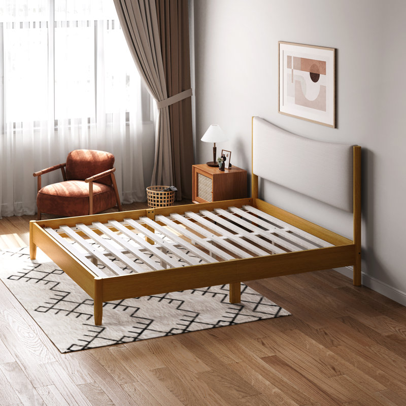 Lit plateforme en bois avec tête de lit tapissier Teddy