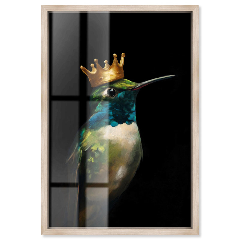 Art mural oiseau couronné azur II Shadowbox, H 55 po x l 37 po, Crème, crème