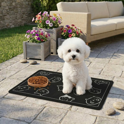 Tapis noir absorbant 12 po x 19 po pour animaux de compagnie, tapis à alimentation rapide pour chien et chat, tapis distributeur d'eau