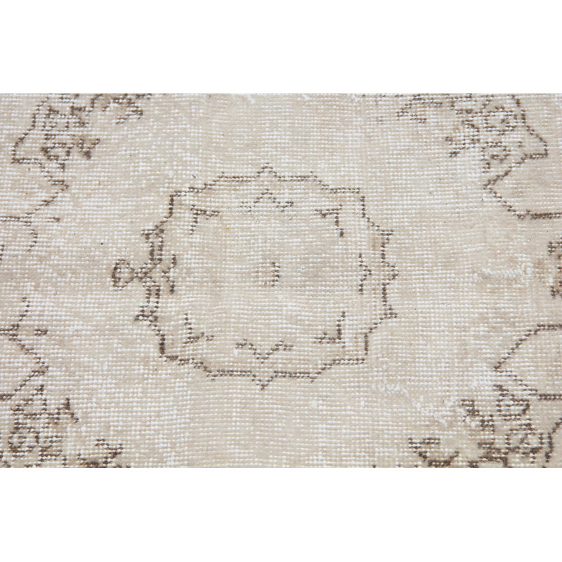Grand tapis turc vintage en laine avec motif de médaillon délavé beige pour un décor spacieux