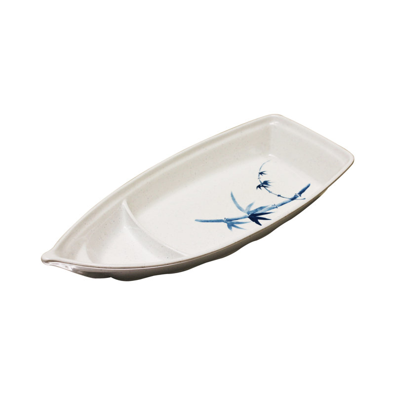 Mélamine Bamboo 13 oz Plateau de bateau à sushi, L 9,5 po x P 4,5 po x H 1,73 po
