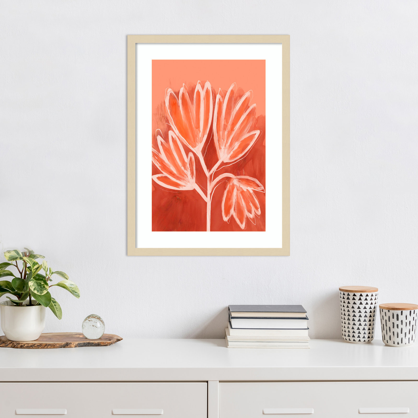 Galya "Peachy Flowers" Print by Treechild, Brown, 25" H x 19" W