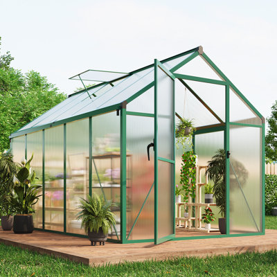 Walk-In Polycarbonate Greenhouse with Sliding Door & Adjustable Roof Vent – Aluminum Frame Outdoor Greenhouse Kit for Garden, Backyard