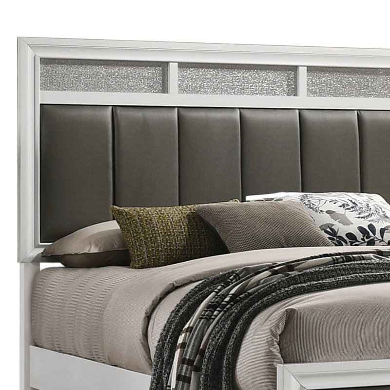 Lit tapissier standard Berky, Blanc / gris, Très grand