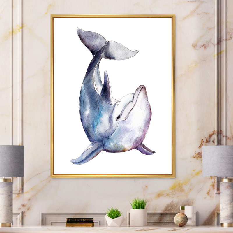 Art mural sur toile de dauphin, impression d'un animal de la faune océanique - dauphin bleu sur blanc, H 20 po x l 12 po