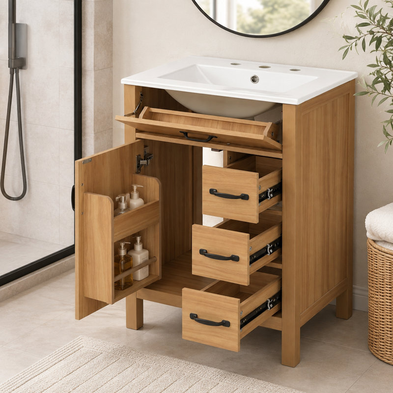 Meuble-lavabo à 4 tiroirs avec pattes en bois Heywood, Wood