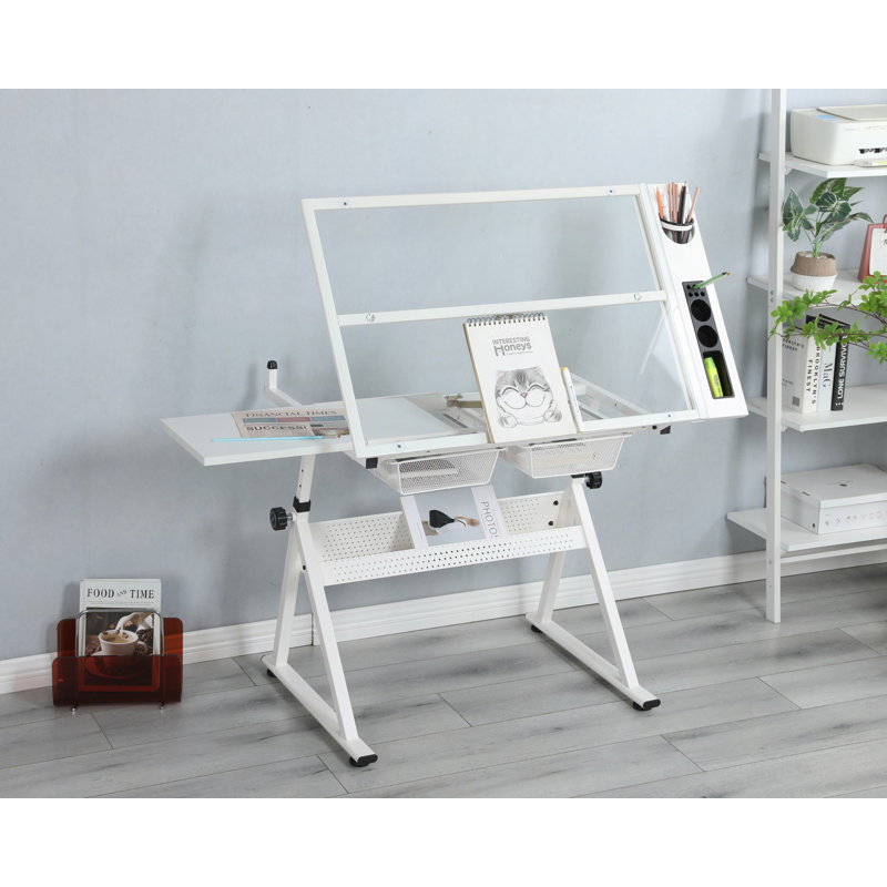 Table à dessin réglable en verre trempé avec chaise