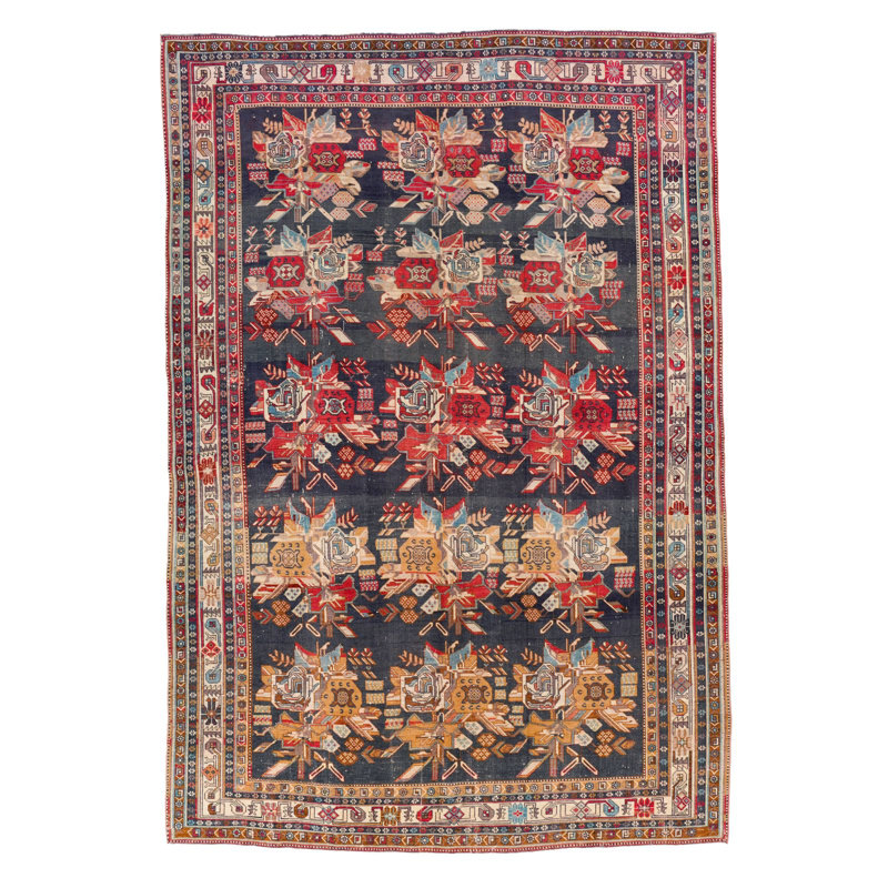 Vintage Handmade 6X9 Navy And Multicolor Anatolian Turkish Oushak Distressed Area Rug