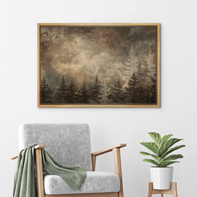 «Rustic Forest Silhouette with Textured Sky», reproduction d'art sur toile encadrée