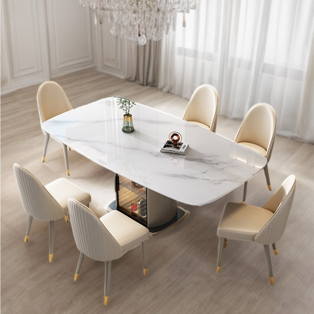 Modern Stylish Dining Table Rectangle White Sintered Stone Top Orren Ellis Size: 35.4 W x 70.9 L