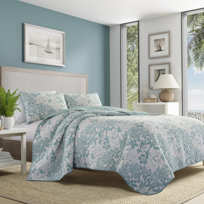 Tommy Bahama Laguna Beach Blue Cotton Reversible Quilt Set