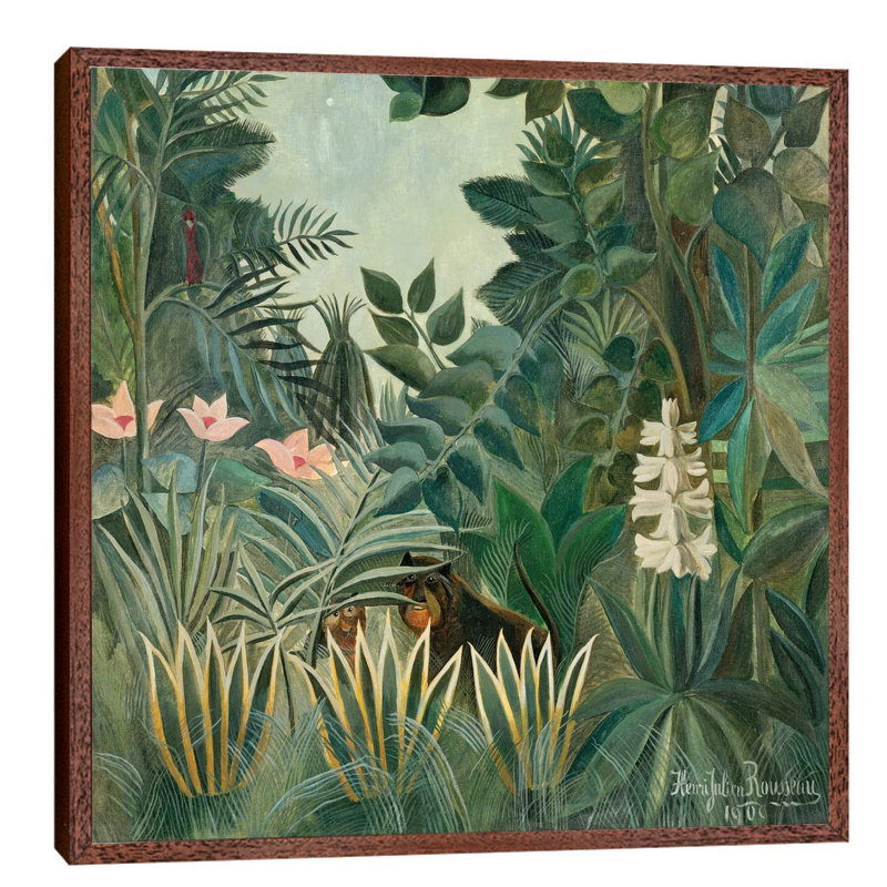The Equatorial Jungle, 1909 by Henri Rousseau - Wrapped Canvas Painting, 93.98 cm H x 93.98 cm W, Brown Framed
