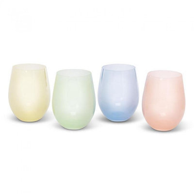 Ensemble de 4 verres à vin sans pied en verre pastel