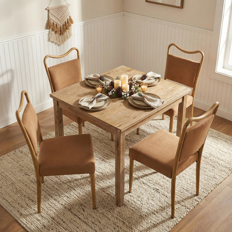 Mid-Century Velvet Dining Chair Set with Wood-Grain Metal Frame, 6, Brown