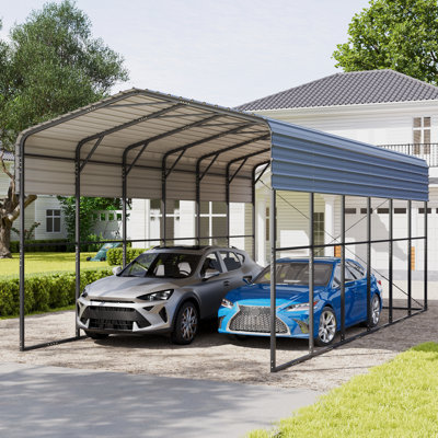 14x30 Ft Heavy Duty Metal Carport, Reinforced Steel Frame & Galvanized Roof, All-weather Outdoor Vehicle Shelter For Rv, Truck, Boat, Suv, Tractor