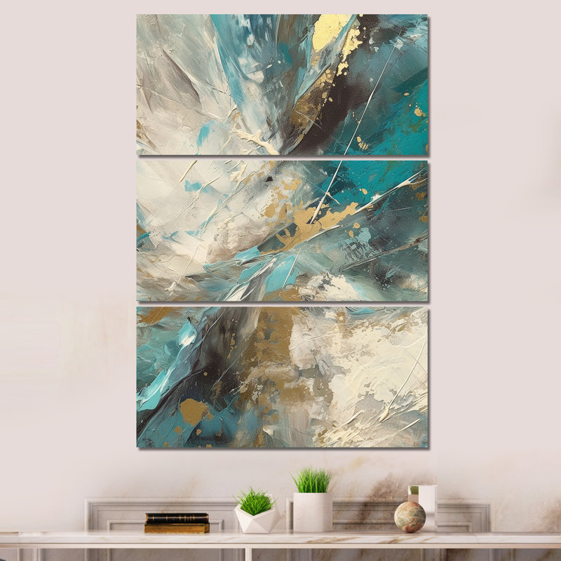 Golden Hour In Turquoise Waves III - 3 Piece Wrapped Canvas Print, 48" H x 32" W x 1" D