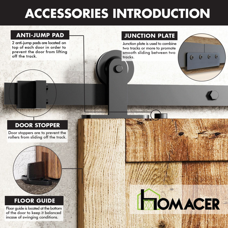 T-Shape Design Top Mount Black Rustic Standard Single Track Two Door Barn Door Hardware Kit (Door Not Included), 168 in.