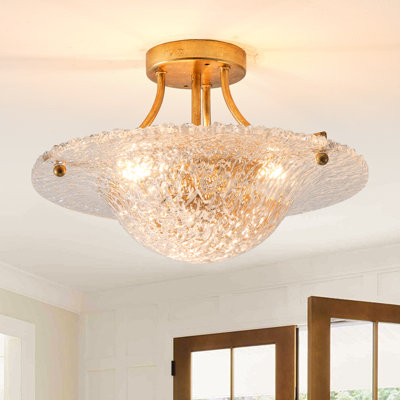 Modern 16" 3-Light Semi-Flush Mount Ceiling Light With Clear Textured Resin Shade