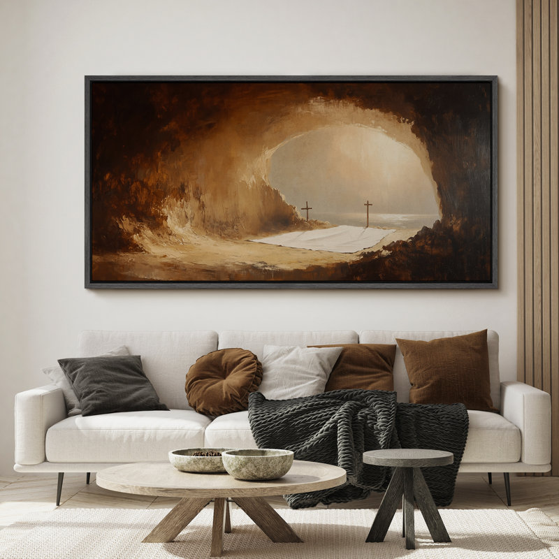 Art mural encadré, "Tombe vide et croix", Noir, H 30 po x l 60 po