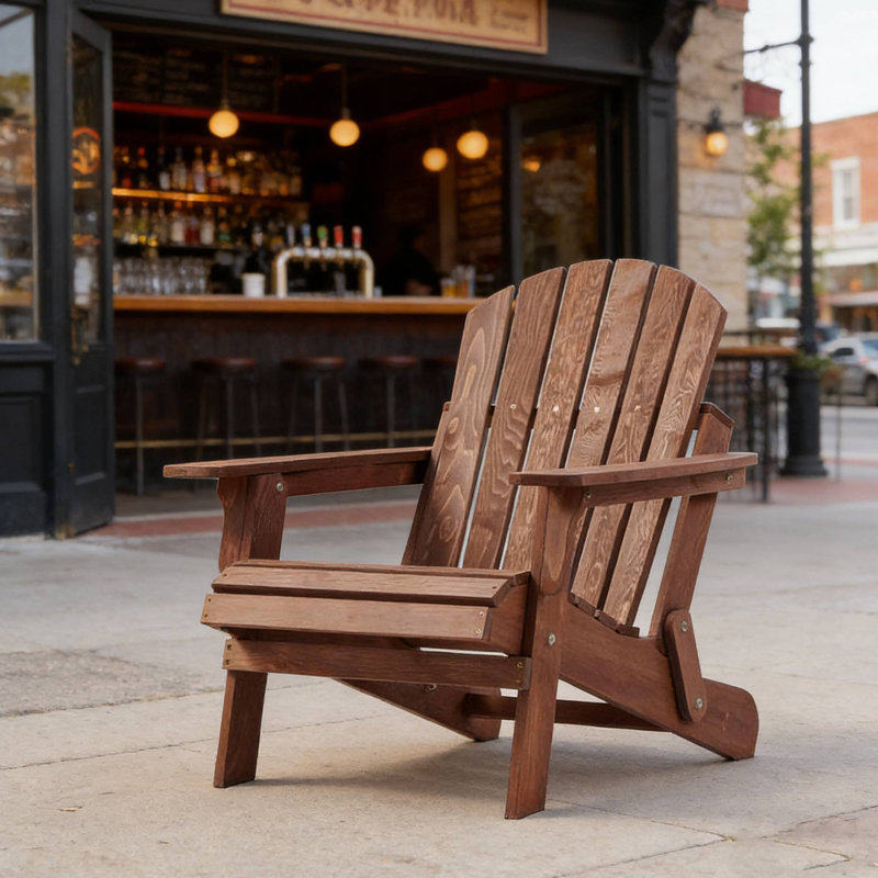 Outdoor Oversize Wooden Folding Adirondack Chair - Pre - Assembled For Poolside And Garden Spaces, Brown