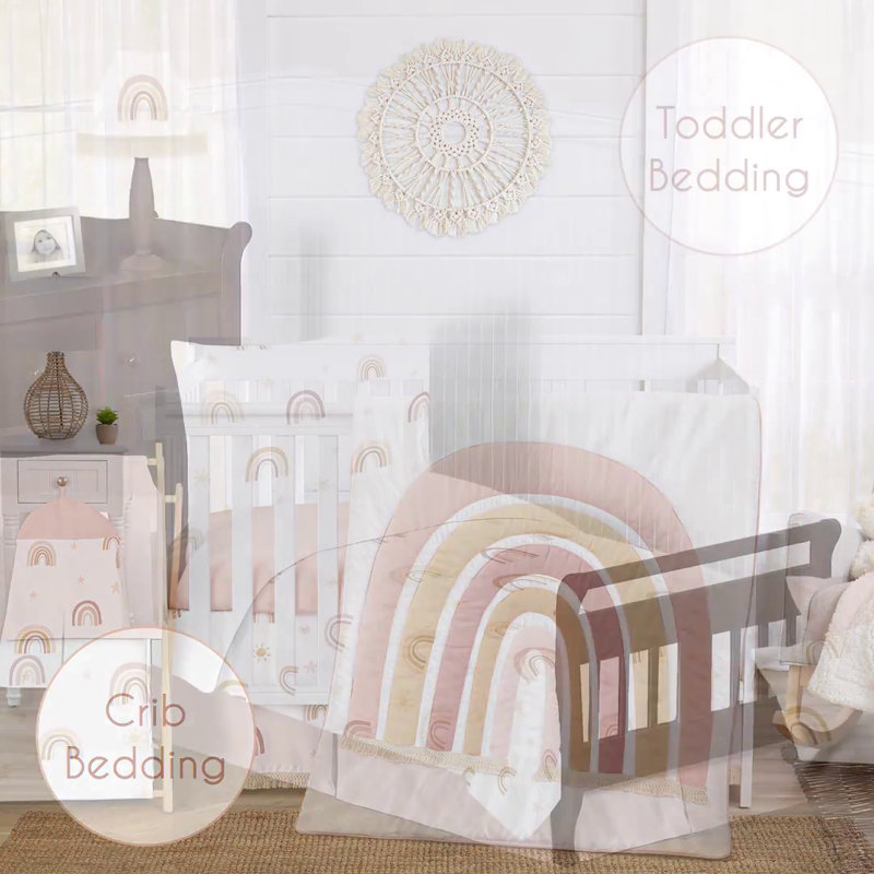 Pink and Yellow Boho Rainbow Mini Crib Sheet Set