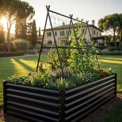 8X4x2ft Galvanized Raised Garden Bed With Trellis