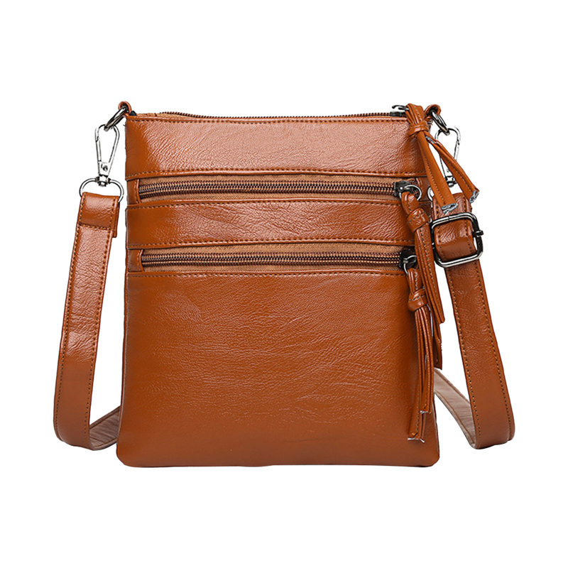 Women's Crossbody Bag, Medium Zipper Pocket Crossbody Strap, Soft Leather Women's Shoulder Bag