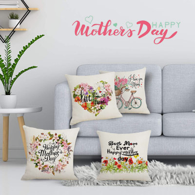 Mother’s Day Throw Covers, Set of 4 Decorative Linen Cushion Case