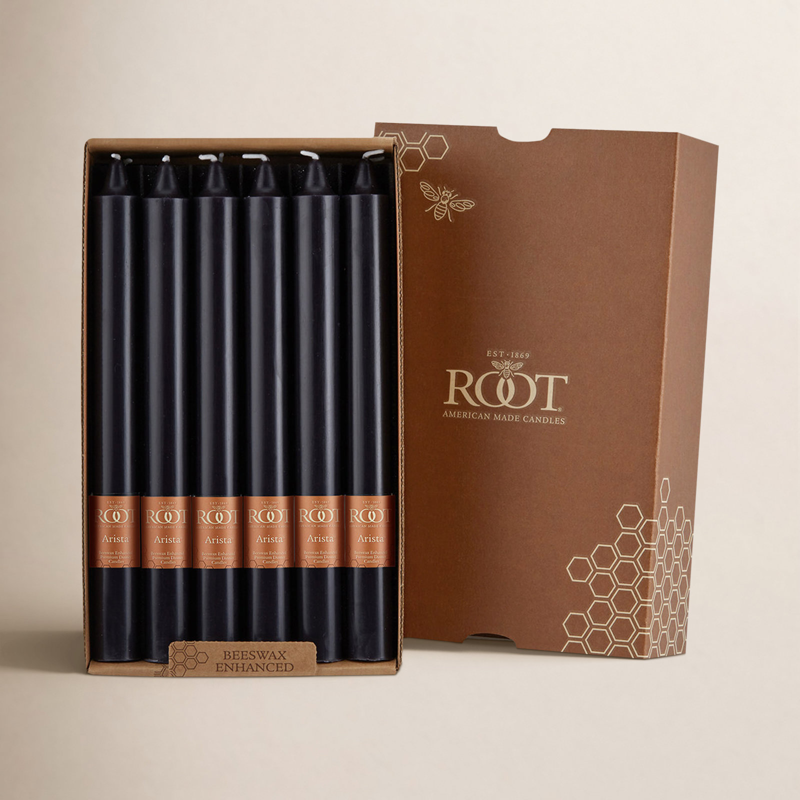 Root Candles Unscented Taper Candle, 9" H x 0.88" W x 0.88" D, Black
