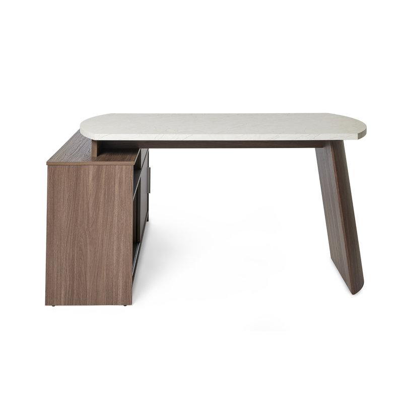 L-Shaped Executive Desk, White/Brown