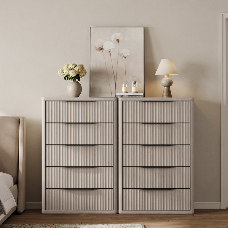 Commode à 5 tiroirs Modern, Aulne blanc