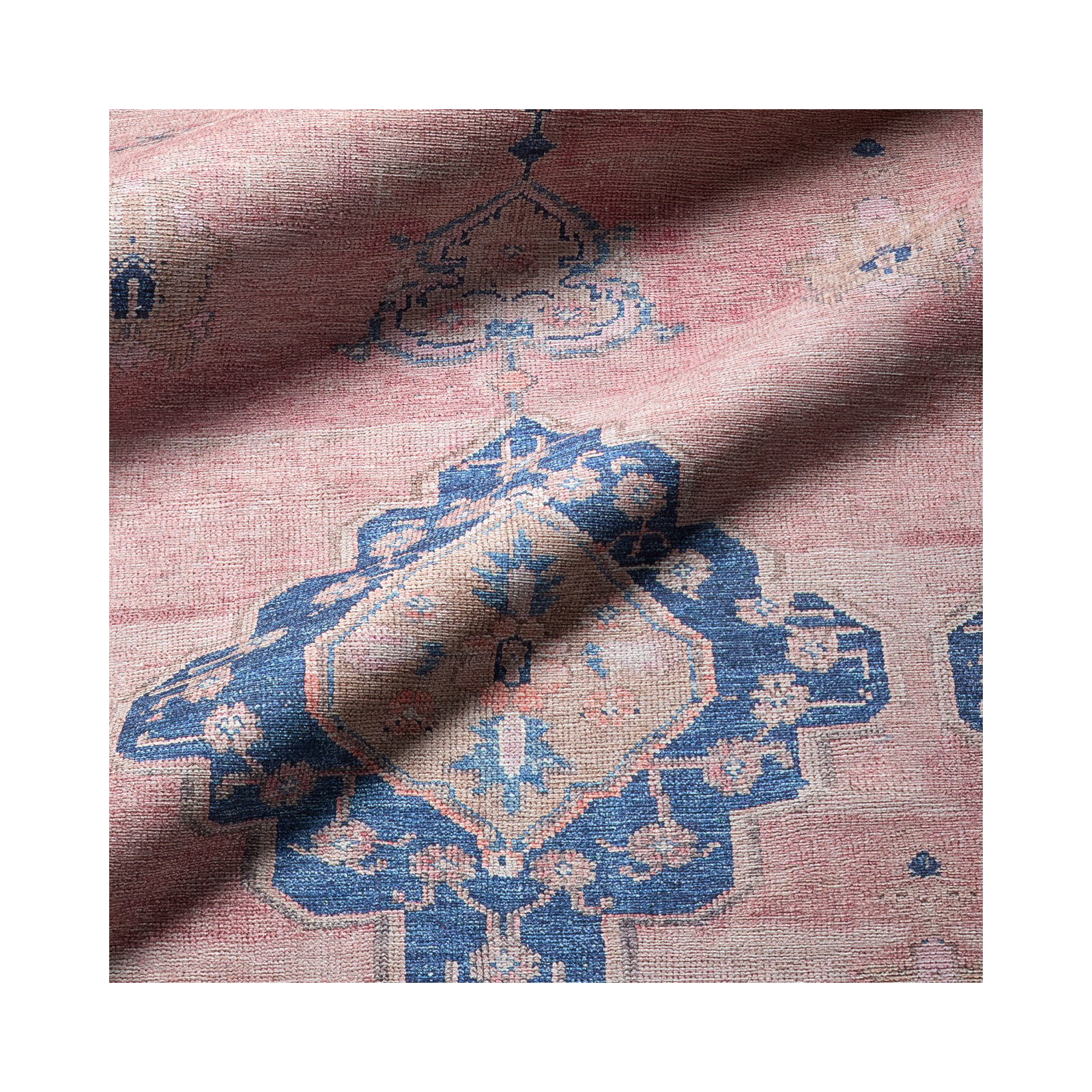 Machine Washable Pink/Blue Rug, Runner 2' x 6'