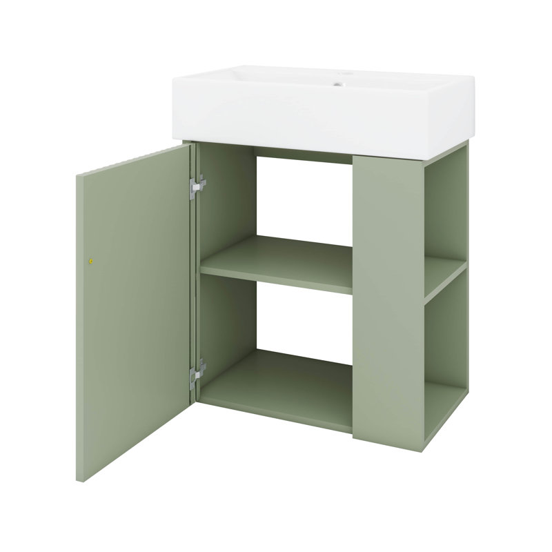 Meuble-lavabo flottant 21,6 po avec lavabo, rangement ouvert à droite, Vert